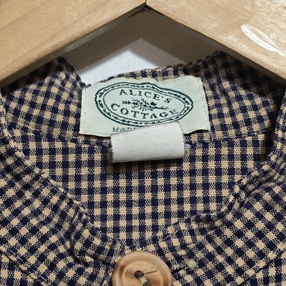 Vtg Alice's Cottage Made in USA Men's Prairie Shirt  - Blue Beige Plaid - Sz M* - Picture 2 of 4